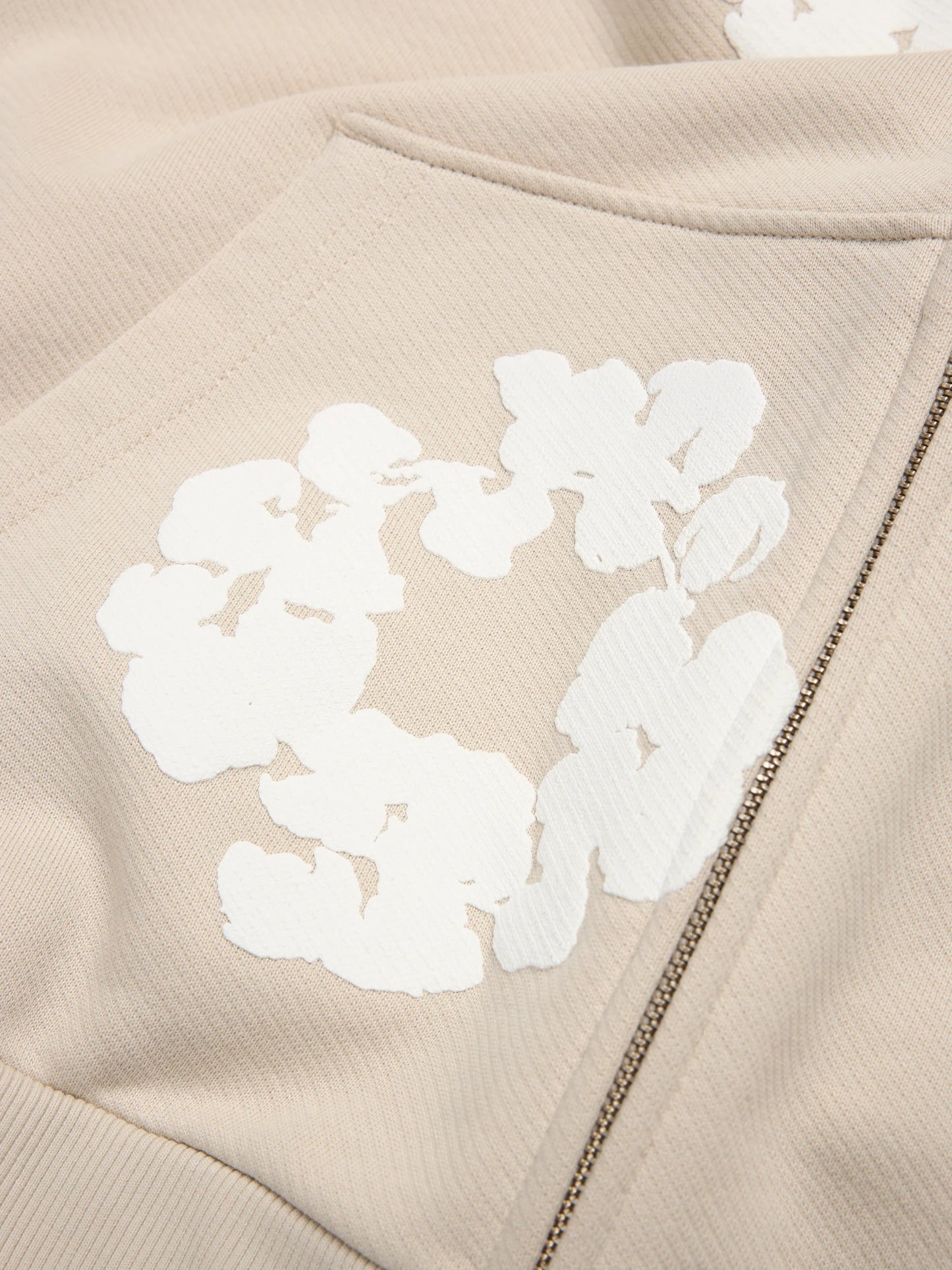 Cotton Wreath Zip Hoodie Cream