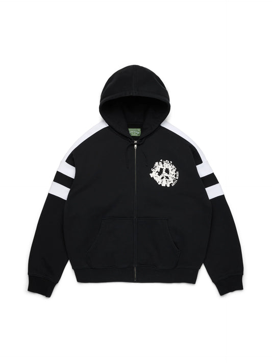Denim U Paneled Zip Hoodie Black