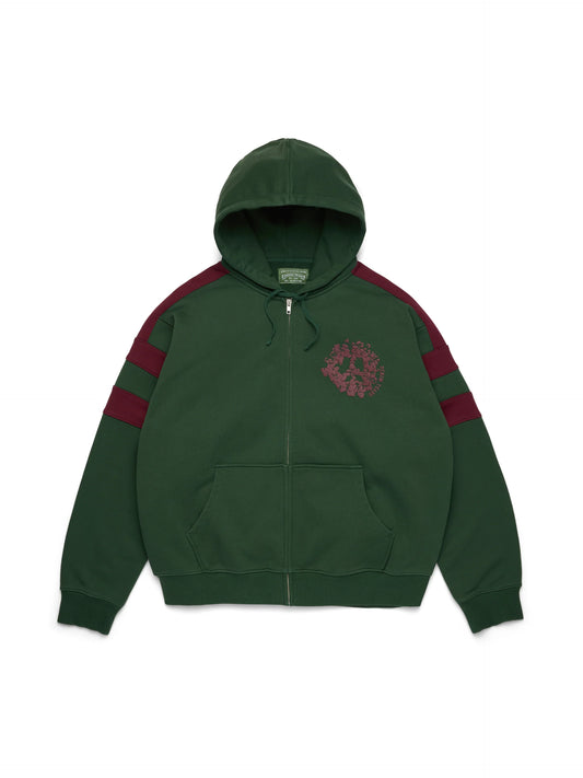 Denim U Paneled Zip Hoodie Green