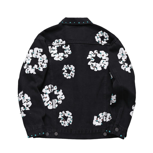 Denim Tears Studded Cotton Wreath Denim Jacket Black