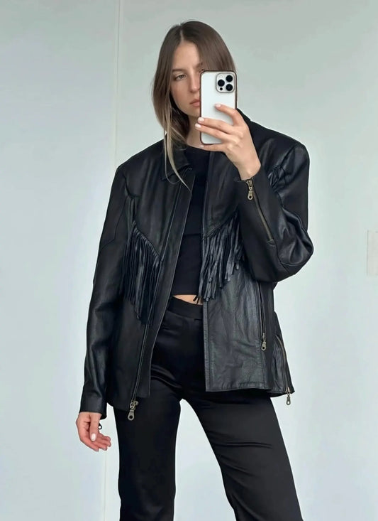 Fringe Leather Moto Jacket: Western Cowgirl Biker Style