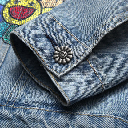 Denim Tears Smiley Flower Rhinestone Denim Jacket Light Blue