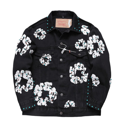 Denim Tears Studded Cotton Wreath Denim Jacket Black