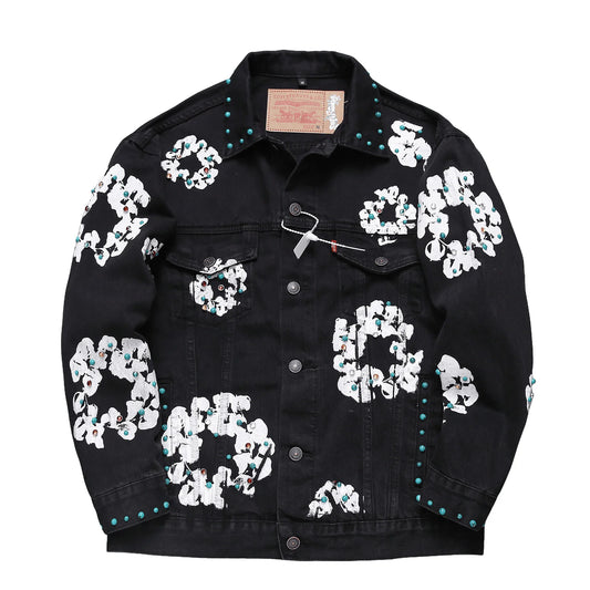 Denim Tears Studded Cotton Wreath Denim Jacket Black