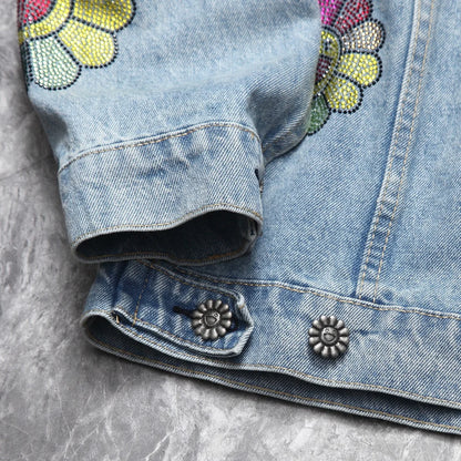 Denim Tears Smiley Flower Rhinestone Denim Jacket Light Blue