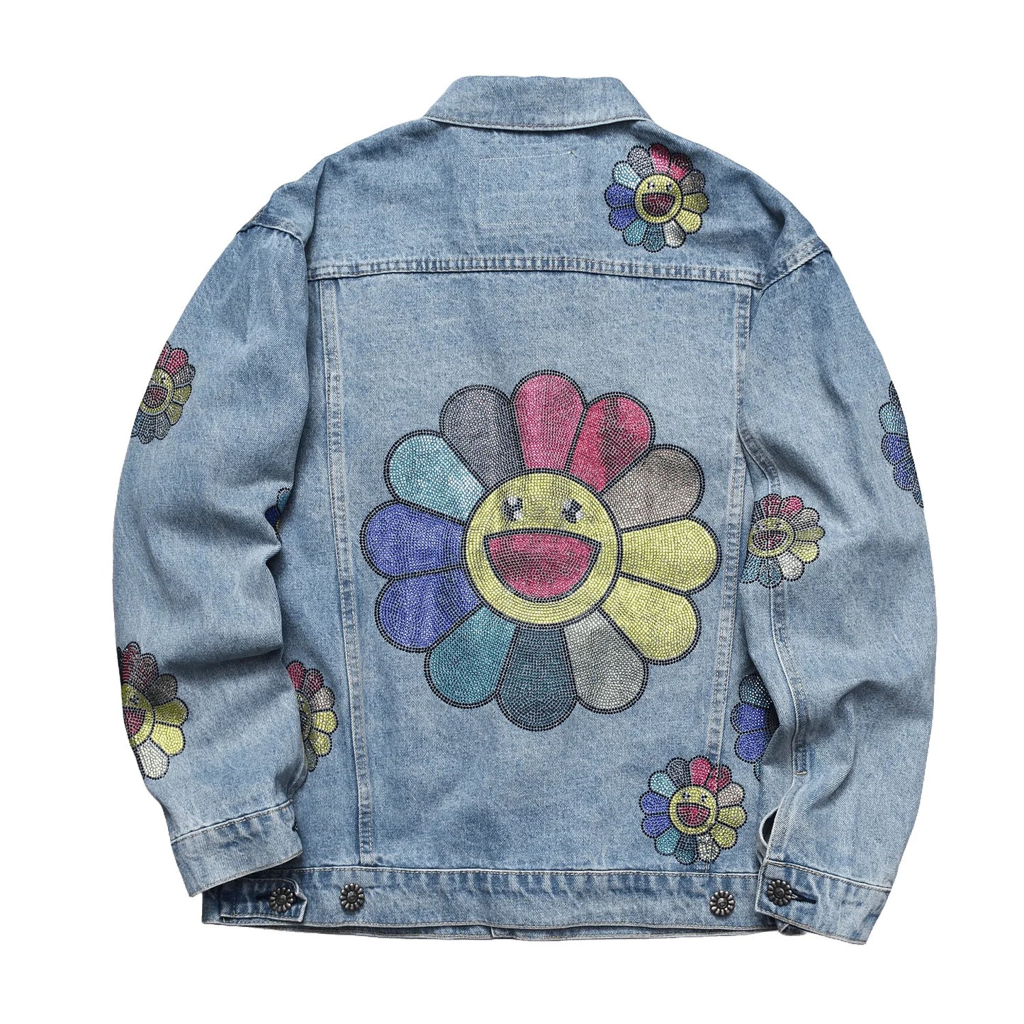 Denim Tears Smiley Flower Rhinestone Denim Jacket Light Blue