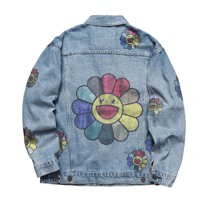 Denim Tears Smiley Flower Rhinestone Denim Jacket Light Blue