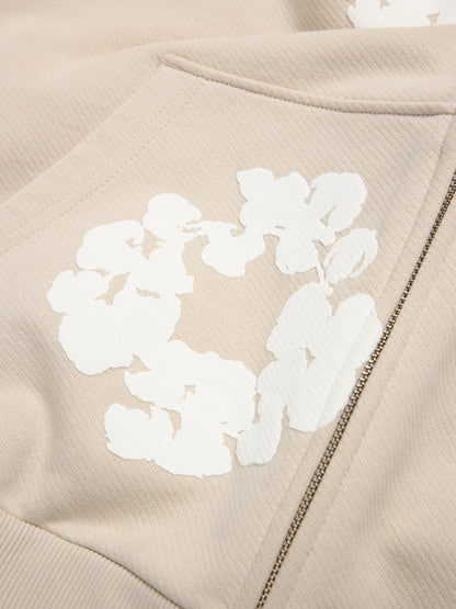 Cotton Wreath Zip Hoodie Cream