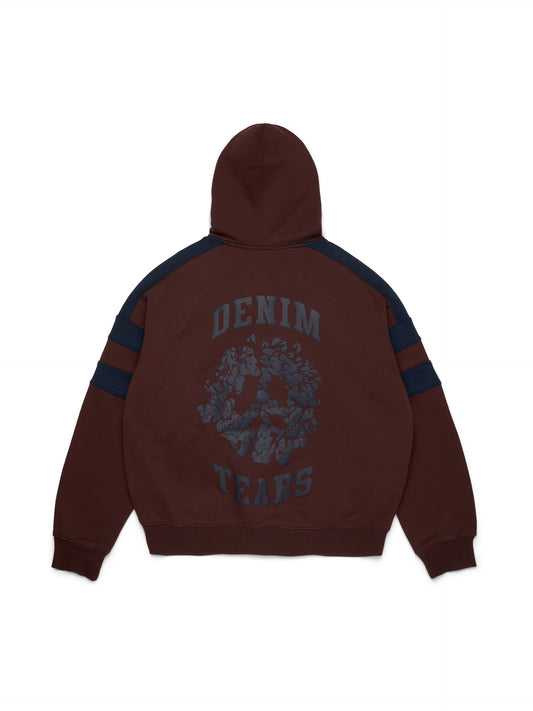Denim U Paneled Zip Hoodie Brown