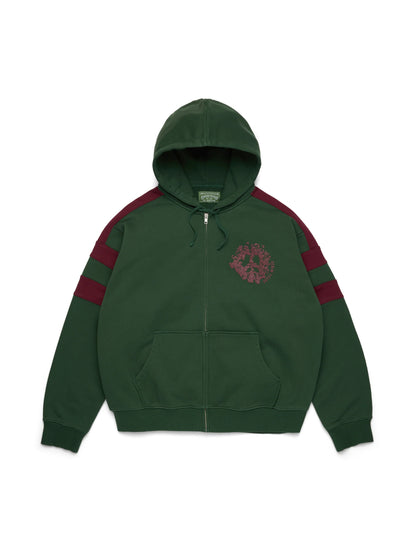 Denim U Paneled Zip Hoodie Green