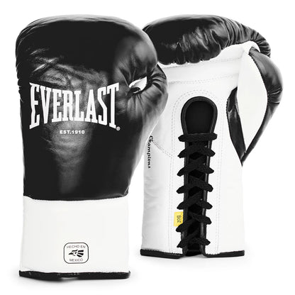 Everlast Black & White Lace-Up Boxing Gloves (Mexican Style)