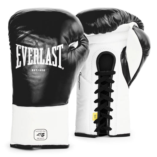 Everlast Black & White Lace-Up Boxing Gloves (Mexican Style)