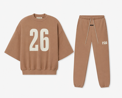 Men’s Oversized 26 Printed Sweatshirt & Jogger Set – Premium Brown Streetwear Tracksuit
