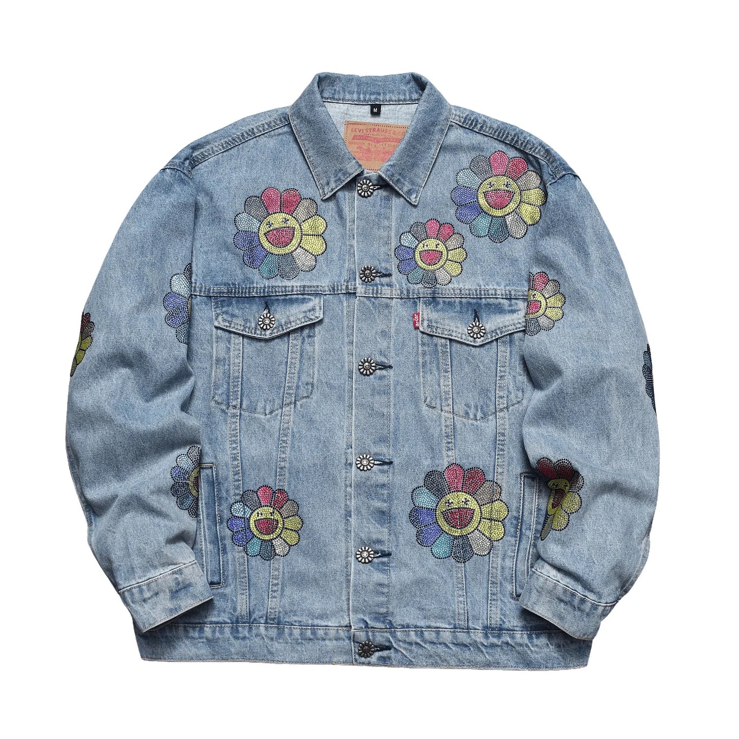 Denim Tears Smiley Flower Rhinestone Denim Jacket Light Blue