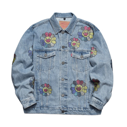Denim Tears Smiley Flower Rhinestone Denim Jacket Light Blue