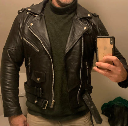 Men's Black Sheepskin Biker Jacket: Slim Fit Motorcycle Leather