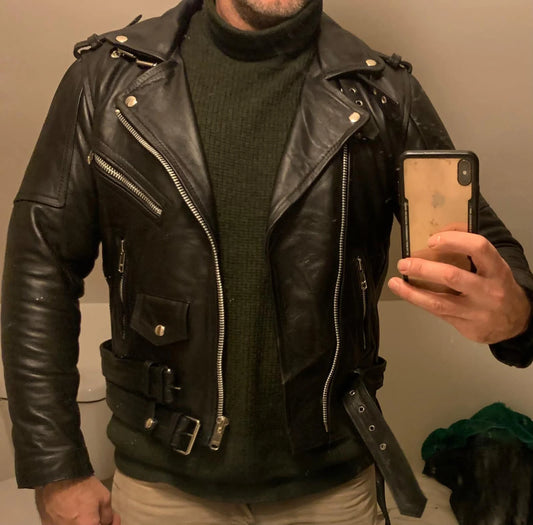 Men's Black Sheepskin Biker Jacket: Slim Fit Motorcycle Leather