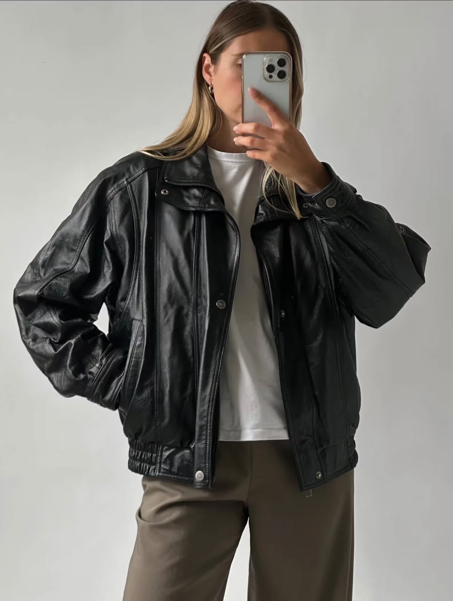 Oversized Black Leather Bomber Jacket: Women's Sheepskin Overcoat