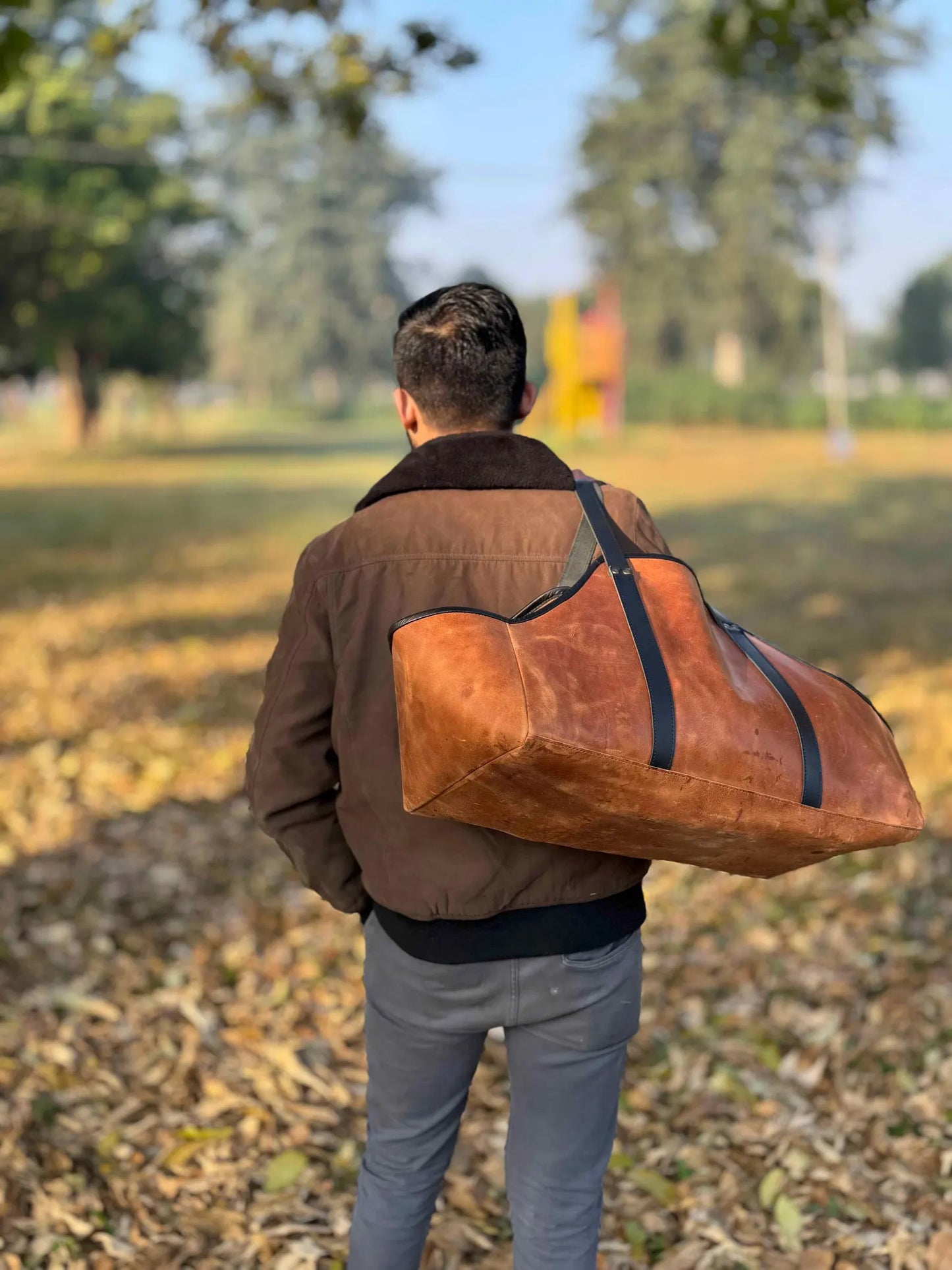 Personalized Leather Log Carrier: Crazy Horse Firewood Tote