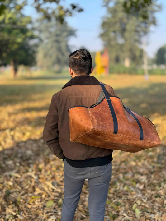 Personalized Leather Log Carrier: Crazy Horse Firewood Tote