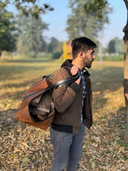 Personalized Leather Log Carrier: Crazy Horse Firewood Tote