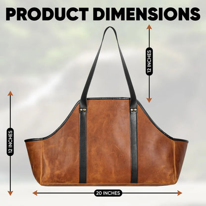 Personalized Leather Log Carrier: Crazy Horse Firewood Tote