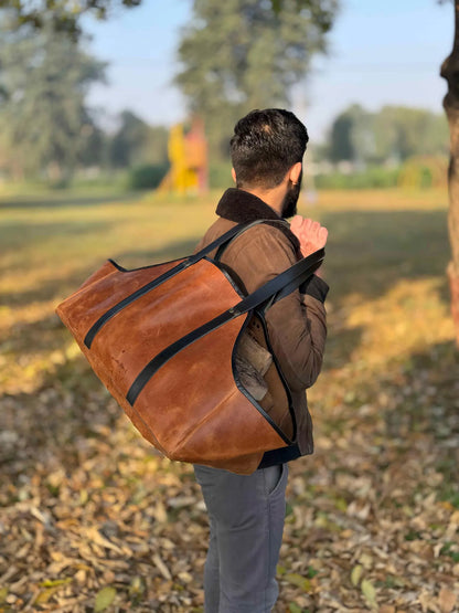 Personalized Leather Log Carrier: Crazy Horse Firewood Tote