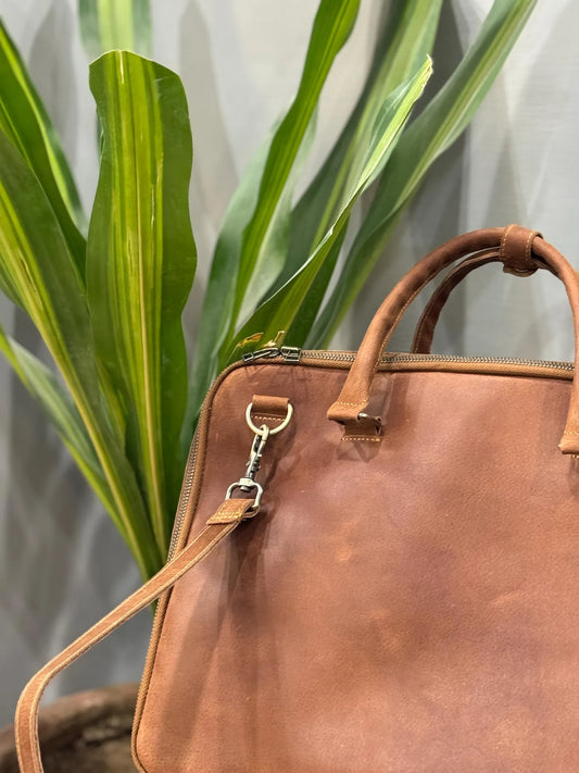 Handmade Personalized Brown Leather Laptop Bag: Rustic Messenger Portfolio