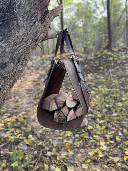 Personalized Leather Log Carrier | Brown Crazy Horse Tote Bag