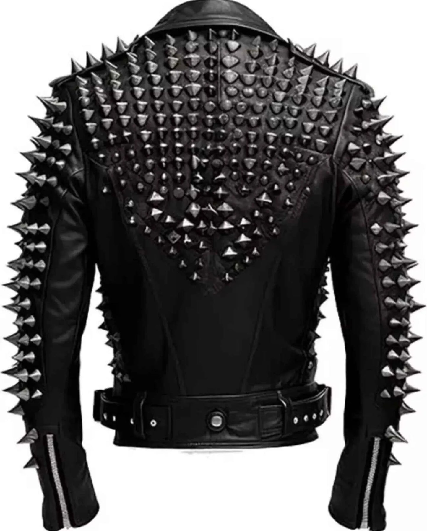 Men's Studded Cowhide Leather Biker Jacket: Steampunk Rocker Style