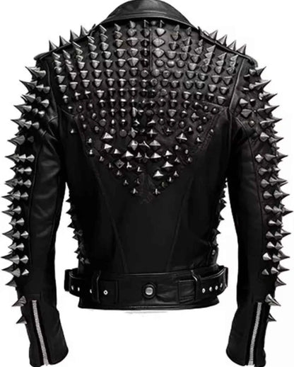 Men's Studded Cowhide Leather Biker Jacket: Steampunk Rocker Style