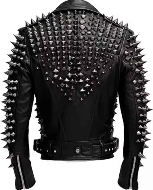 Men's Studded Cowhide Leather Biker Jacket: Steampunk Rocker Style