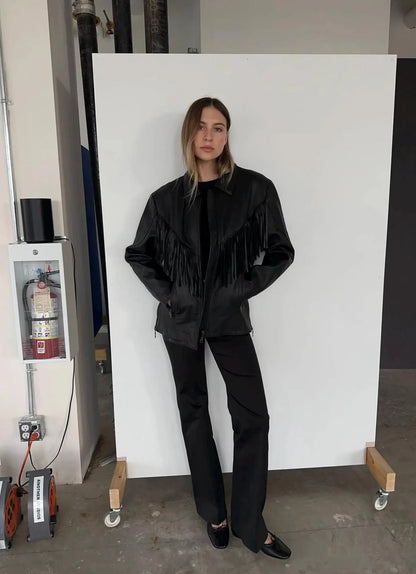 Fringe Leather Moto Jacket: Western Cowgirl Biker Style