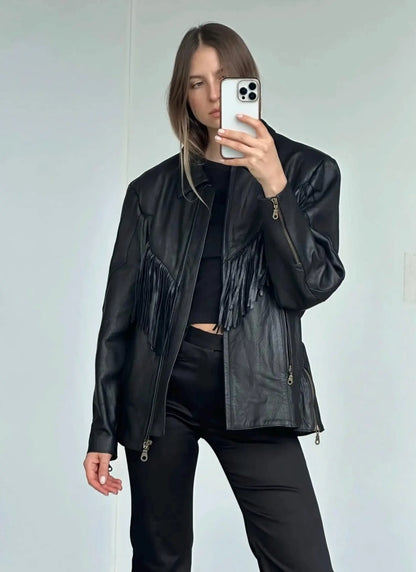Fringe Leather Moto Jacket: Western Cowgirl Biker Style