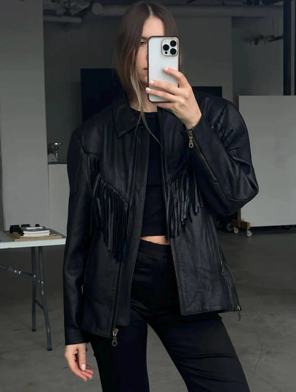 Fringe Leather Moto Jacket: Western Cowgirl Biker Style