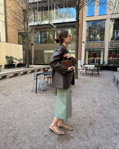 Women brown genuine sheepskin blazer coat, button closure