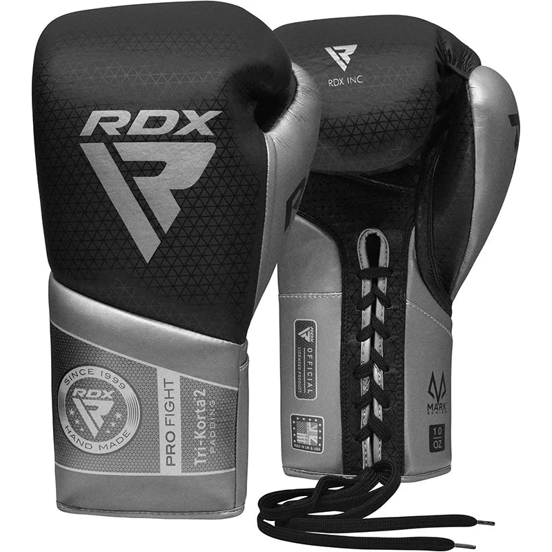 Premium Fight Gloves – Lace-Up Design, Black and Silver
