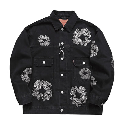 Denim Tears Rhinestone Cotton Wreath Denim Jacket Black