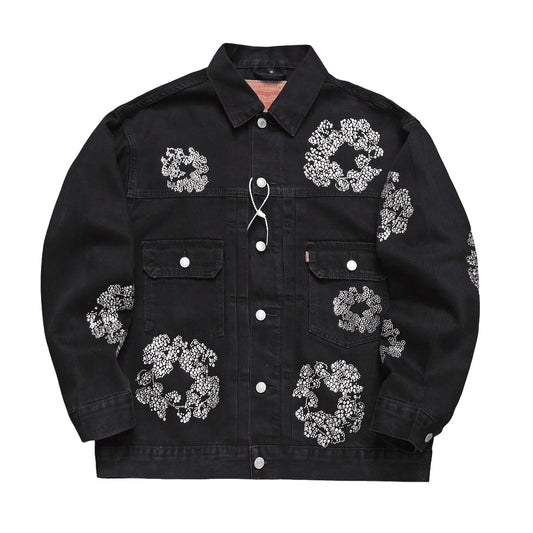 Denim Tears Rhinestone Cotton Wreath Denim Jacket Black