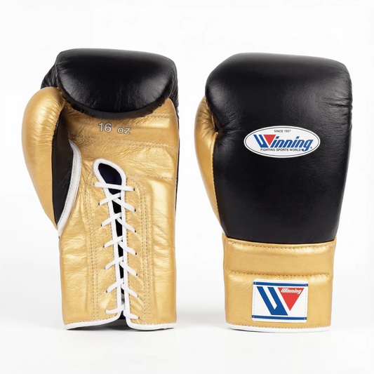 WINNING LACE-UP BOXING GLOVES - BLACK/GOLD